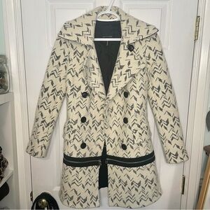 MARISSA Webb Printed Cream Wool Convertible Trench Coat pea coat extra small